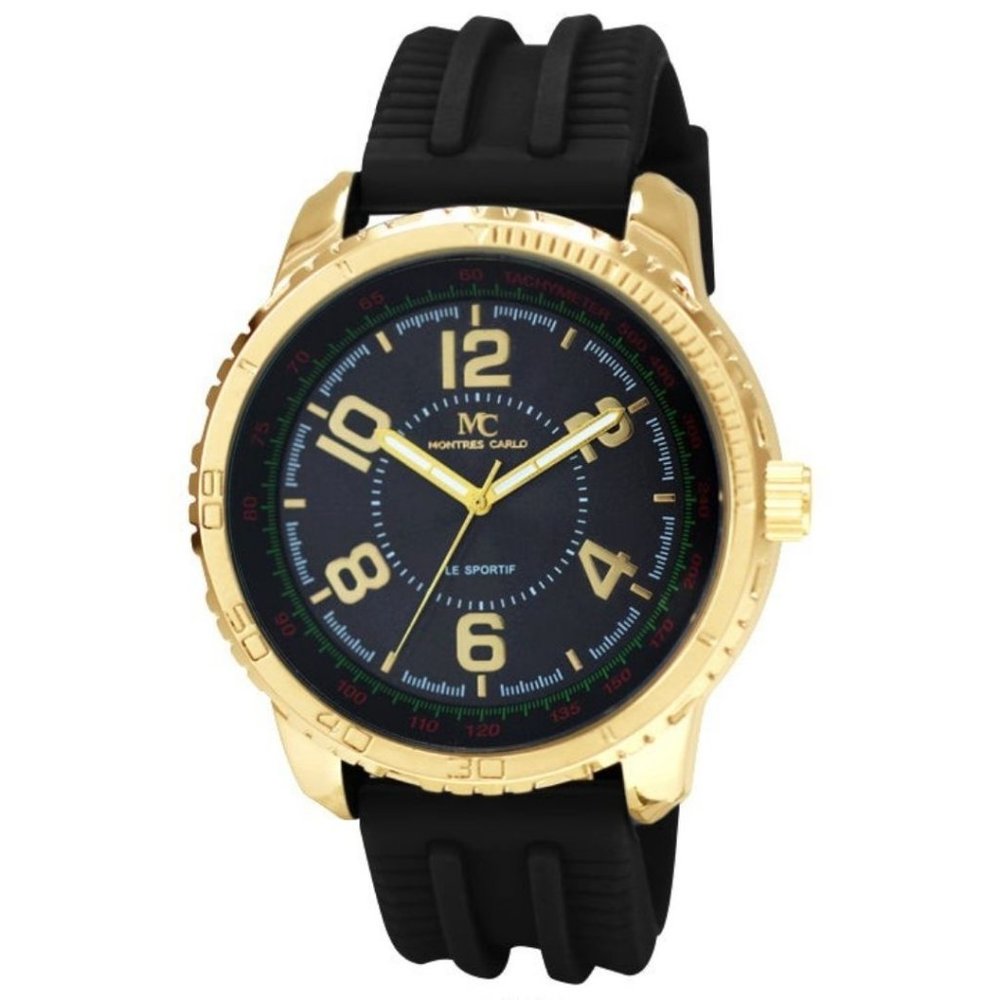 51mm Montres Carlo Silicone Band Quartz Dress Luxury Gold Black Men's Watch